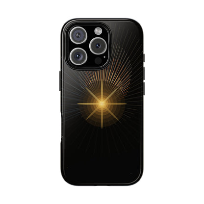Tough Cases - Radiant Star Phone Case, Protective Black Shockproof Cover with Golden Light Design