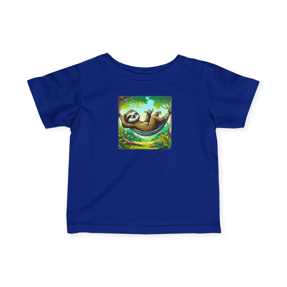 Cute infant tee from Printify featuring a sloth nap graphic, perfect for babies and toddlers, made from soft kids' clothing fabric.