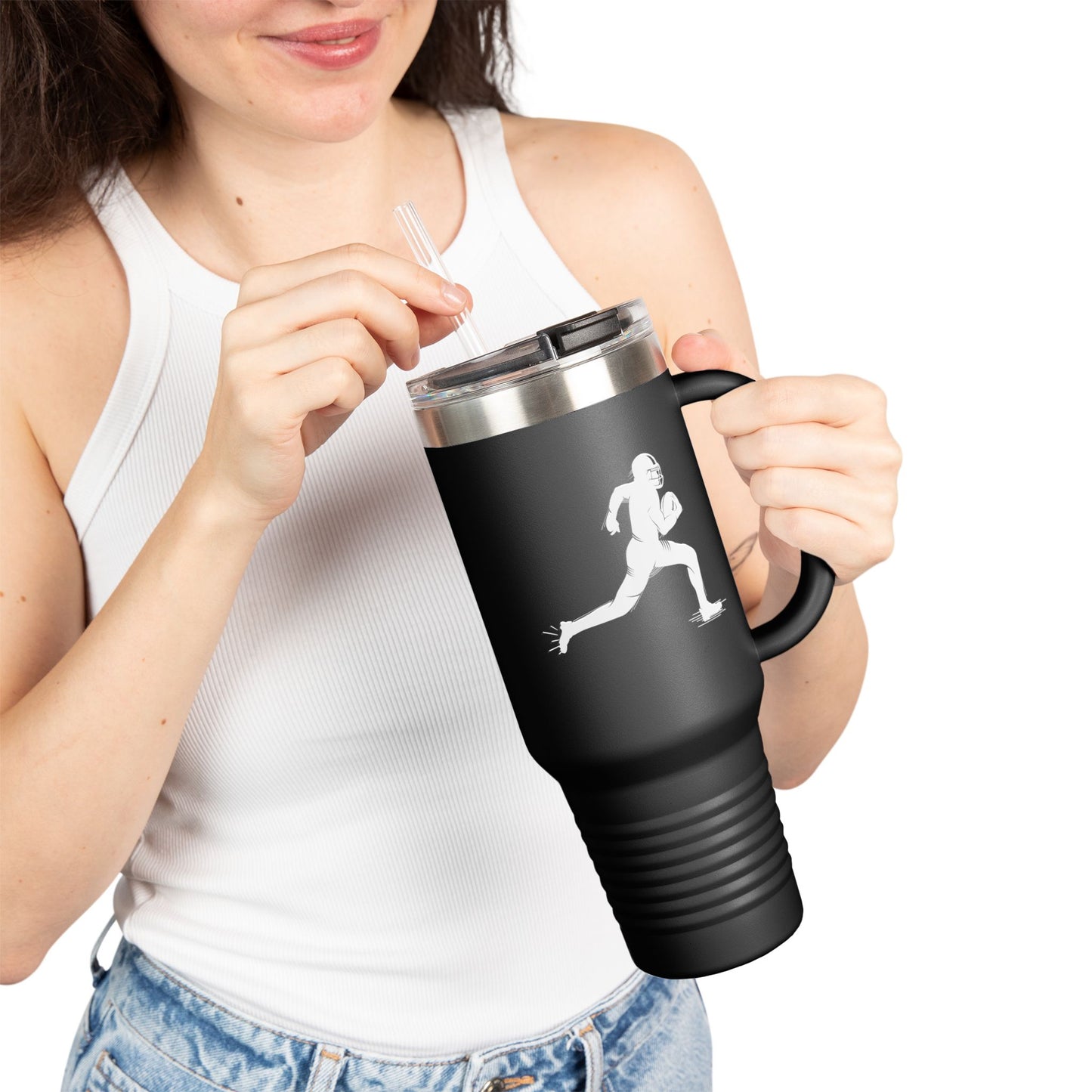 Football Player Coffee Tumbler, Insulated Travel Mug for Active Lifestyles, Sporty Drinkware for On-the-Go, Perfect Gift for Athletes