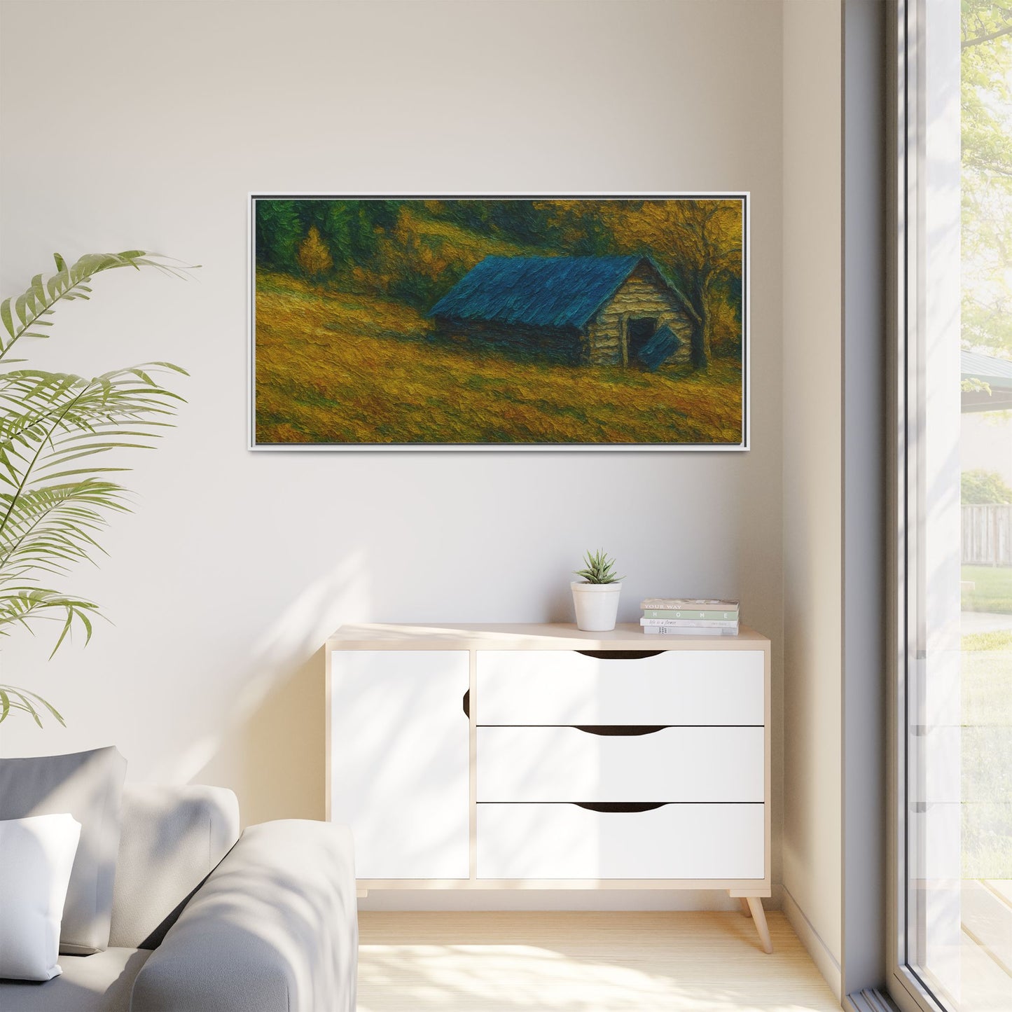 Framed Matte Canvas Print, Rustic Artwork, Farmhouse Decor, Nature Wall Art, Gift for Home, Autumn Decor, Landscape Painting