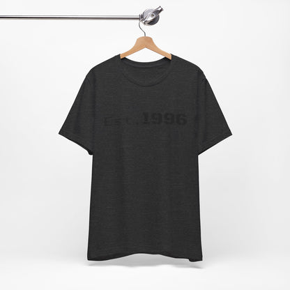 Vintage Est. 1996 T-shirt by Printify featuring a retro design, ideal for birthday gift, with a classic fit and comfortable fabric.
