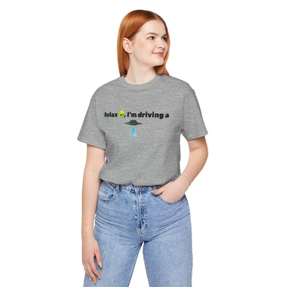 Alien Driving Unisex Tee - Fun Casual Shirt, Gifts for UFO Lovers, Quirky Humor T-Shirt, Perfect for Road Trips, Unique Birthday Present