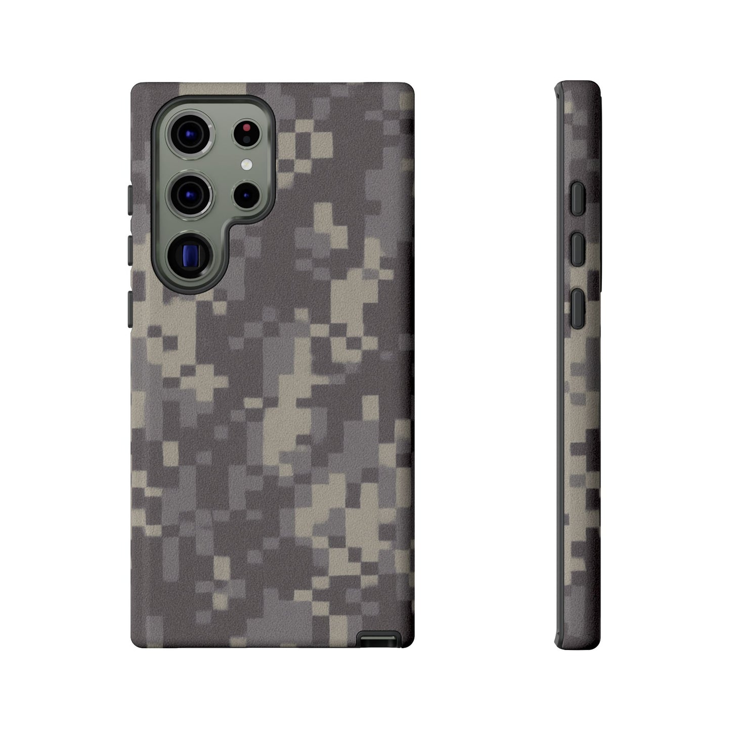Camouflage tough phone case with rugged digital camo design, protective cover for smartphones, by Printify.