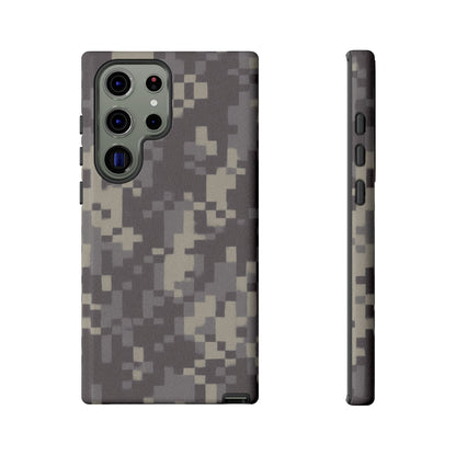 Camouflage tough phone case with rugged digital camo design, protective cover for smartphones, by Printify.