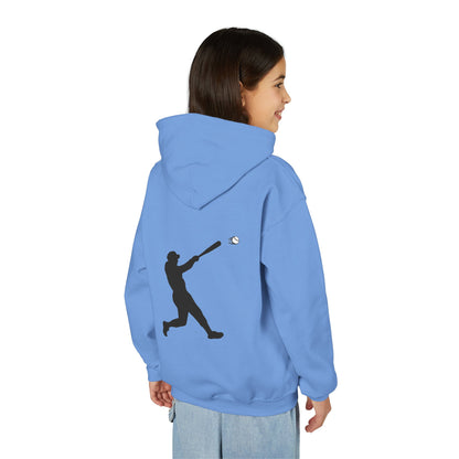 Kids youth baseball silhouette hoodie featuring a baseball player design on a comfortable pullover sweatshirt.