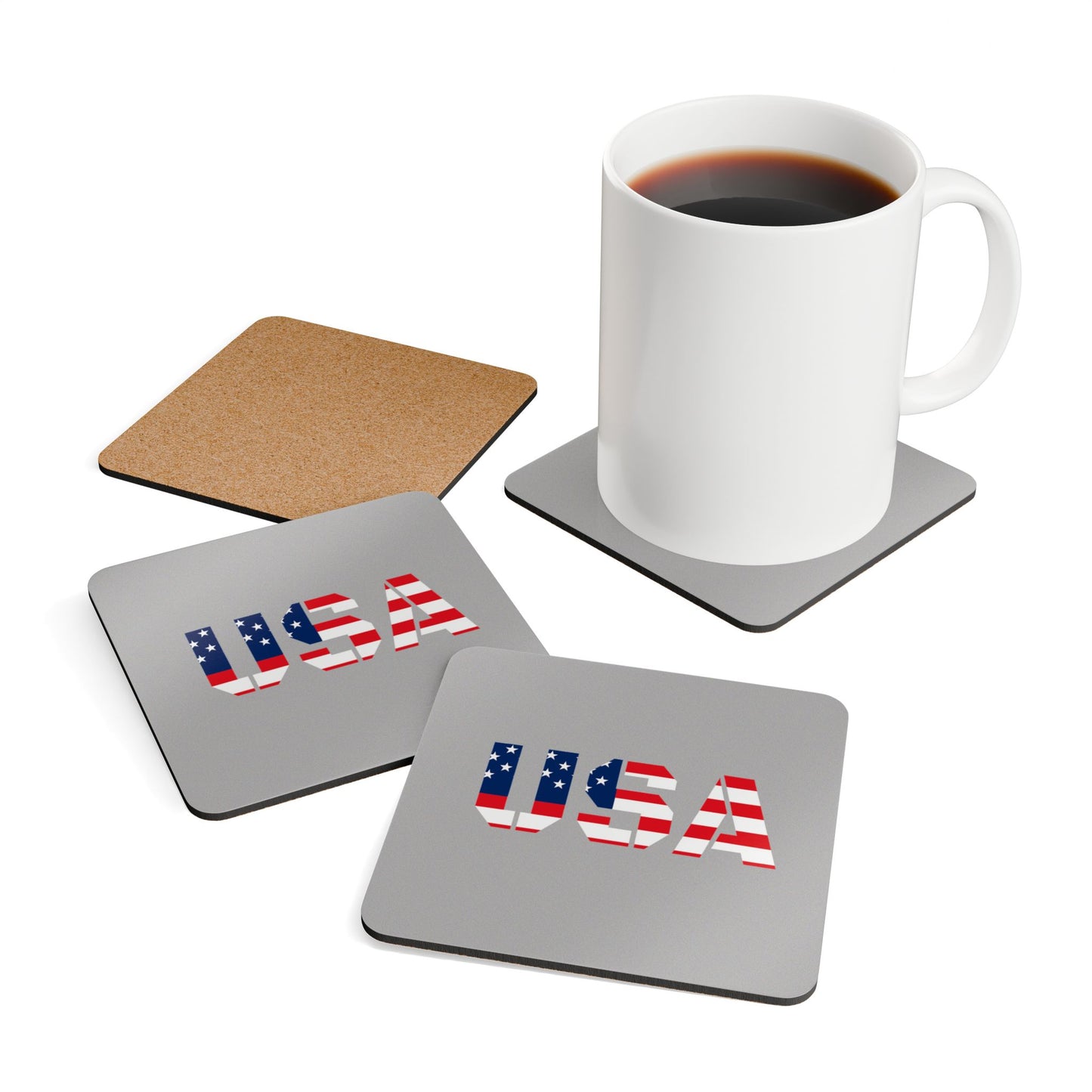 USA Corkwood Coaster Set - Patriotic Drink Coaster for Home, Party, Independence Day, BBQ, Housewarming, Gift