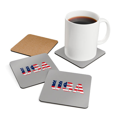 USA Corkwood Coaster Set - Patriotic Drink Coaster for Home, Party, Independence Day, BBQ, Housewarming, Gift