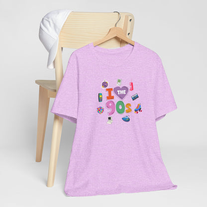 I  Love the 90's Short Sleeve Tee - Retro Graphic Tee, Vintage Style Shirt, Perfect for Casual Outings, 90s Nostalgia Apparel