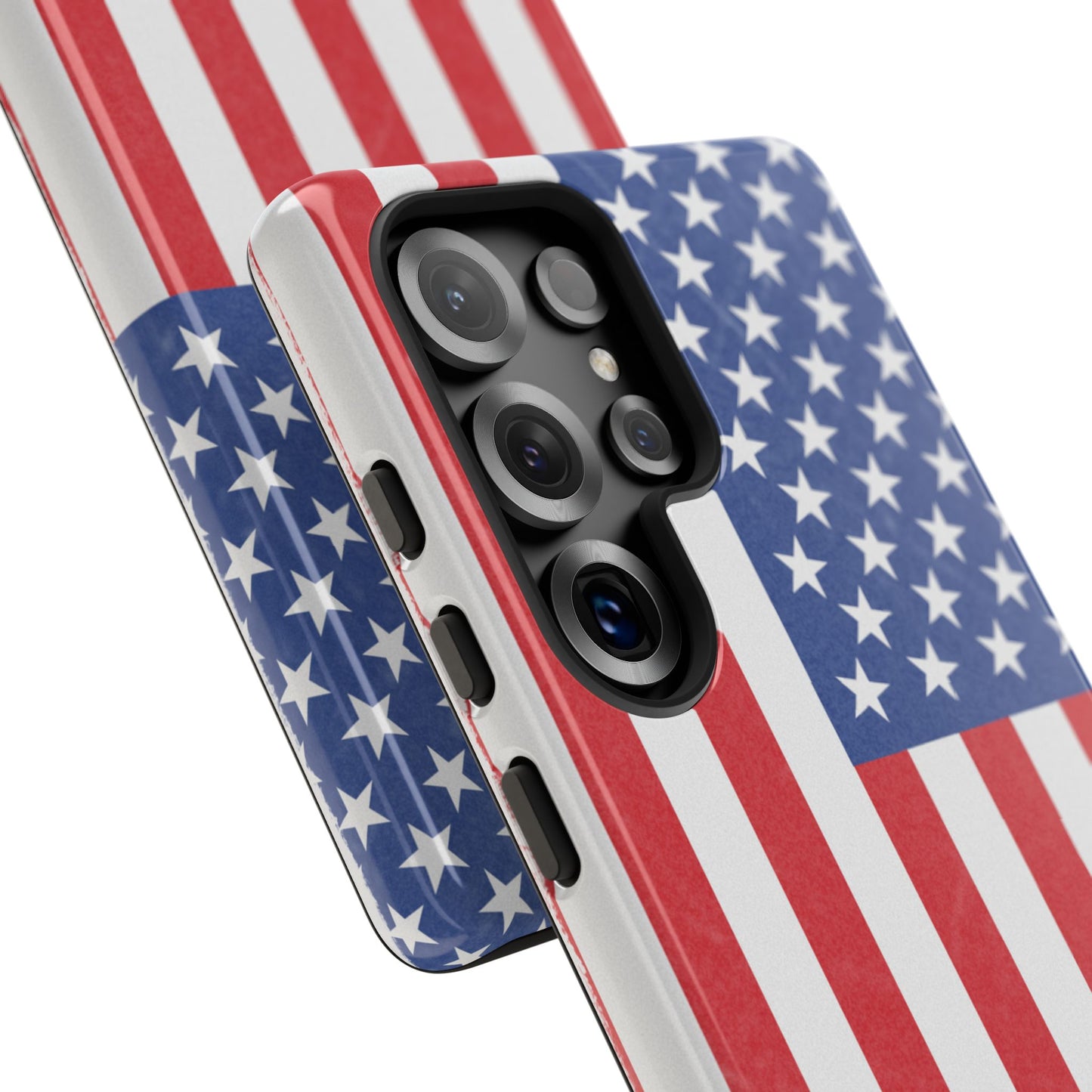 Durable American flag phone case for iPhone by Printify featuring a patriotic design and tough, protective construction.
