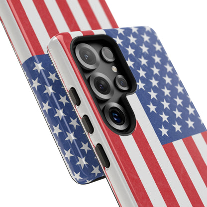 Durable American flag phone case for iPhone by Printify featuring a patriotic design and tough, protective construction.
