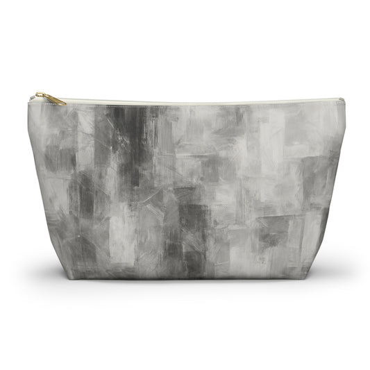 Gray abstract brushstroke accessory pouch by Printify, featuring a stylish design, compact bag for cosmetics or essentials.