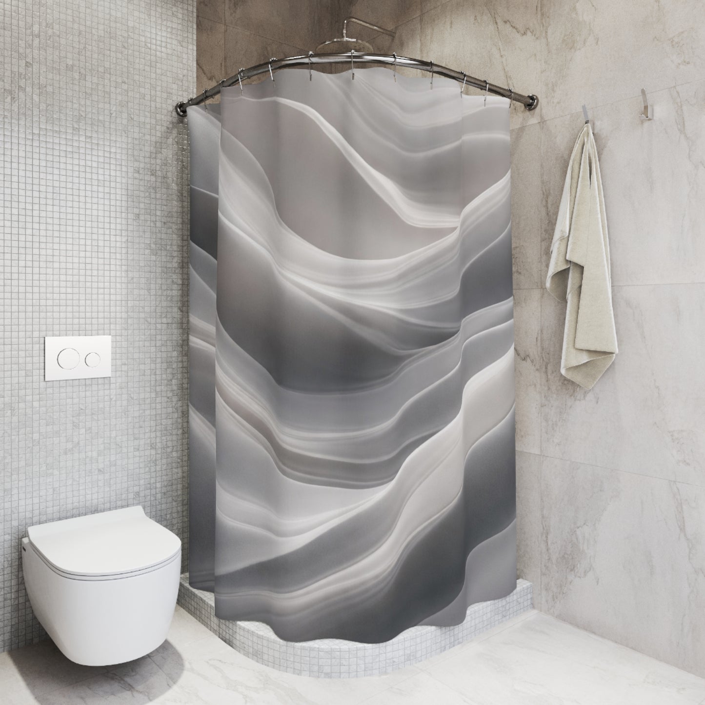 Abstract Gray Waves Shower Curtain | Soft Marble Swirl Bathroom Decor