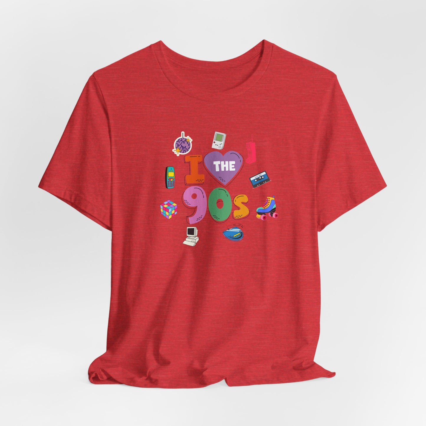 I  Love the 90's Short Sleeve Tee - Retro Graphic Tee, Vintage Style Shirt, Perfect for Casual Outings, 90s Nostalgia Apparel