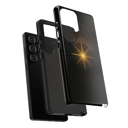 Tough Cases - Radiant Star Phone Case, Protective Black Shockproof Cover with Golden Light Design