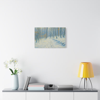Winter Woodland canvas print featuring a snowy forest scene, matte stretched wall art by Printify.