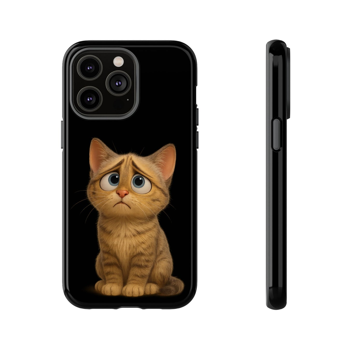 Cute sad kitty print phone case for iPhone by Printify, featuring a protective design with a sad cat illustration.