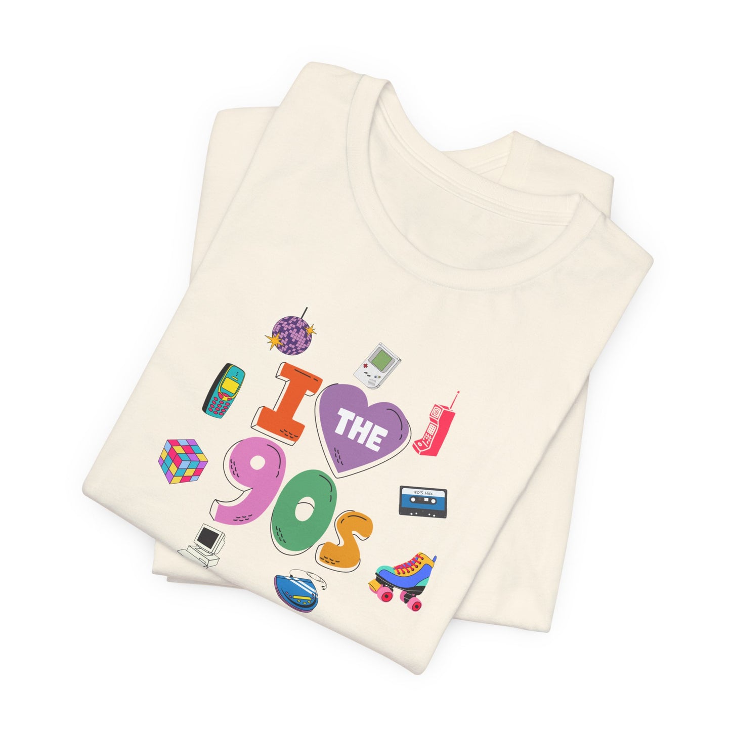 I  Love the 90's Short Sleeve Tee - Retro Graphic Tee, Vintage Style Shirt, Perfect for Casual Outings, 90s Nostalgia Apparel
