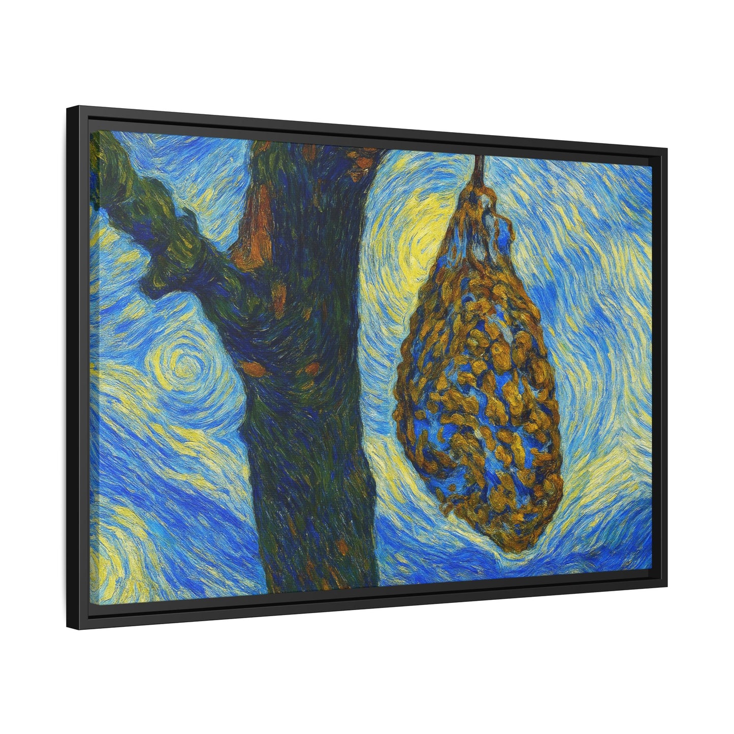 Framed matte canvas art featuring a starry nut cluster on dried plum tree, by Printify, showcasing detailed botanical imagery.