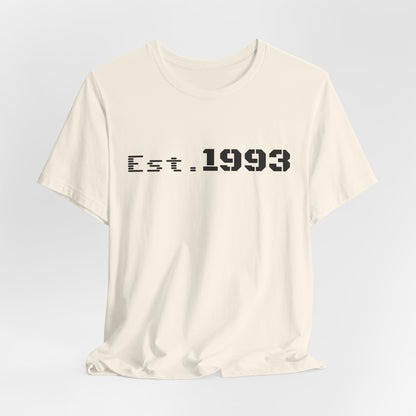 Vintage 1993 Est. T-Shirt by Printify featuring a classic "Born in 1993" design on a casual cotton tee