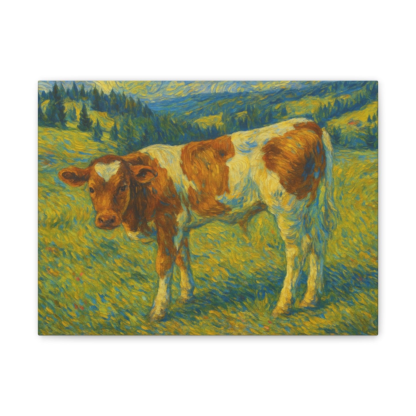 Artistic Cow Canvas Wall Art, Charming Farmhouse Decor, Animal Lover Gift, Rustic Home Accent, Calf Painting, Country Aesthetic