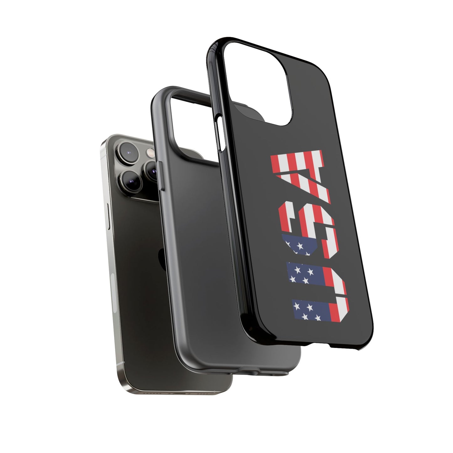 Patriotic American flag phone case by Printify, durable tough case with bold red, white, and blue flag design for USA-themed protection.