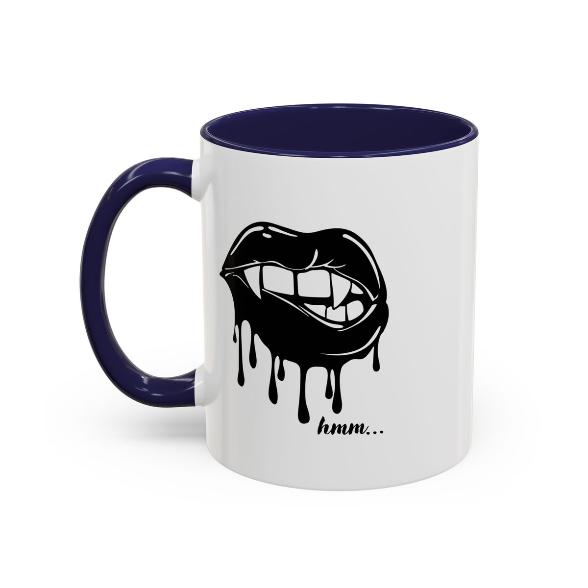 Black Dripping Lips Accent Coffee Mug with Bite graphic, 11oz or 15oz, featuring bold lip design on the ceramic mug.