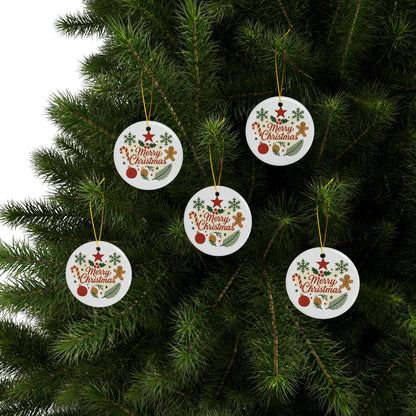 Merry Christmas Ceramic Ornament | Round | Star | Snowflake Double-Sided Holiday Decoration - TRV