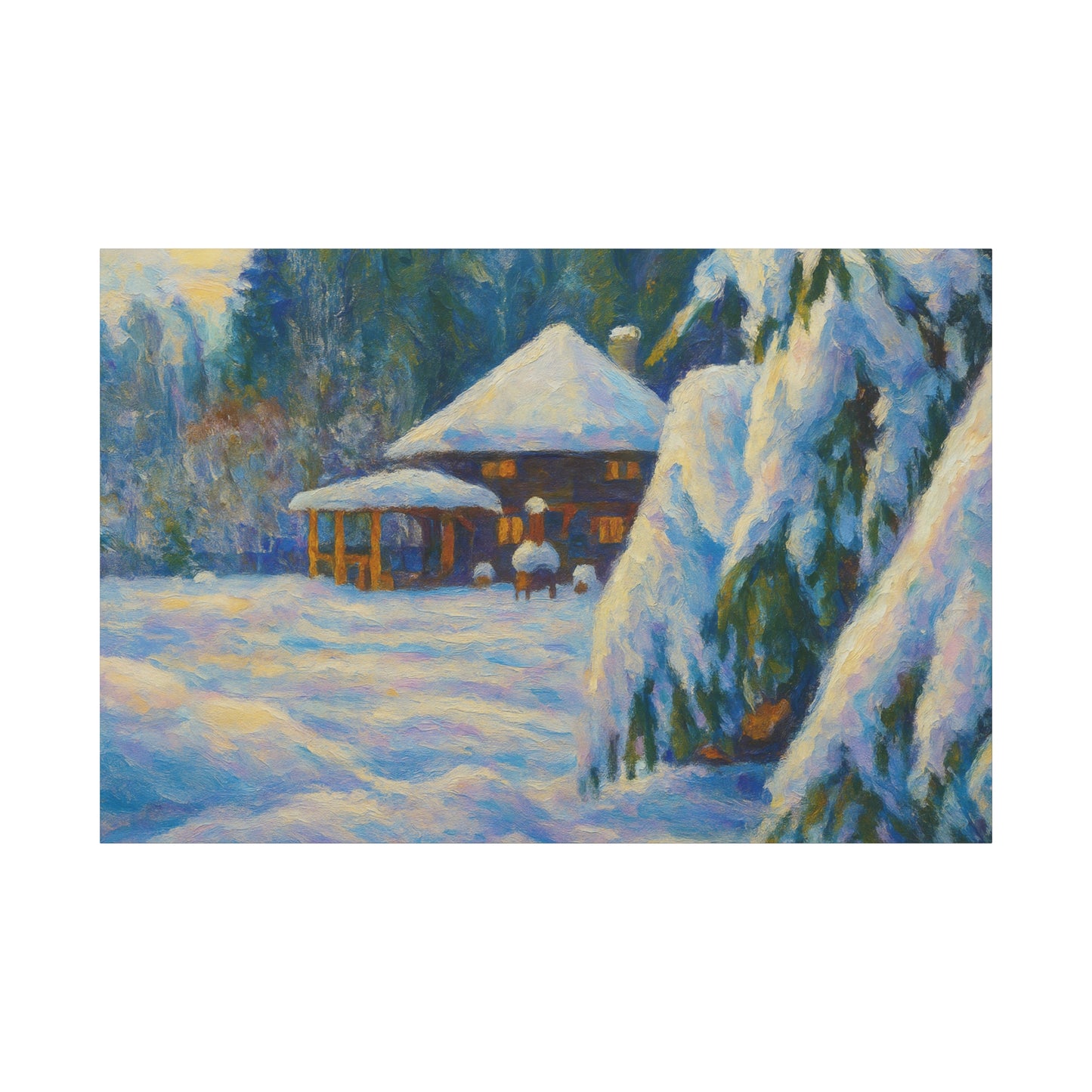 Winter Landscape Canvas Wall Art, Cozy Home Decor, Christmas Gift, Seasonal Artwork, Impressionist Style - TRV