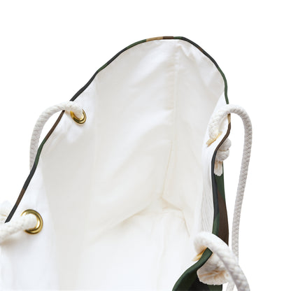 Military green camo weekender bag by Printify, spacious travel tote for weekend getaways with durable fabric and sturdy handles.