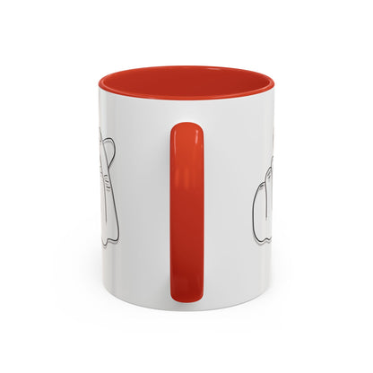 White ceramic coffee mug with minimal Korean finger heart accent design, available in 11oz and 15oz sizes.