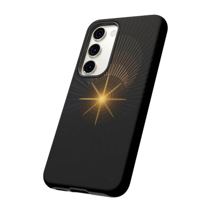 Tough Cases - Radiant Star Phone Case, Protective Black Shockproof Cover with Golden Light Design