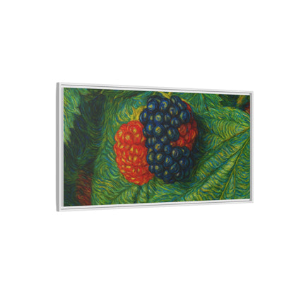 Blackberry still life canvas print by Printify, featuring realistic blackberries on a framed canvas artwork.