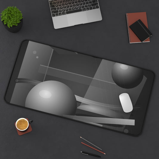 Abstract grey geometric spheres on a monochrome desk mat, Printify's modern mouse pad with stylish shapes and smooth surface.