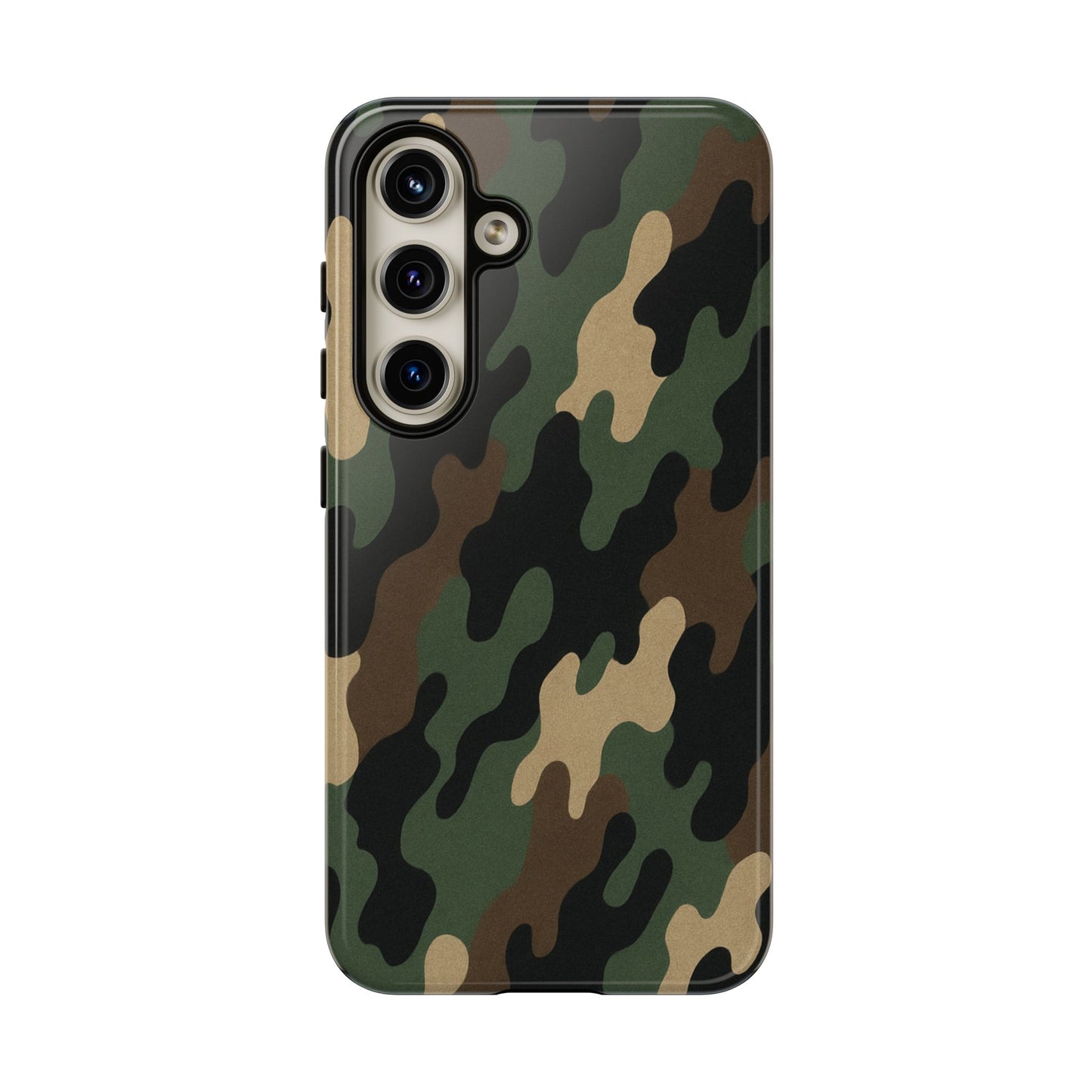 Camouflage tough phone case by Printify with rugged camo design providing durable protection for a smartphone.