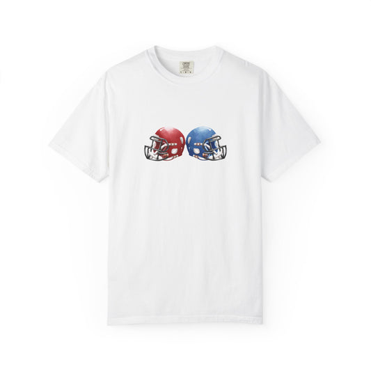Football Rivalry T-Shirt by Printify featuring team logos and bold graphics, perfect for game day and tailgating occasions.