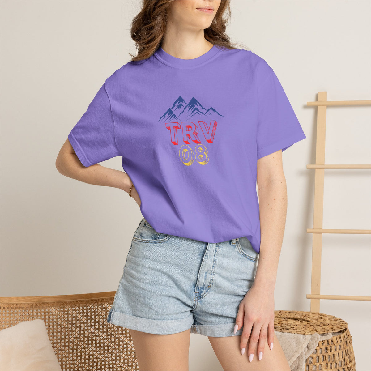 Unisex Printify TRV08 Logo Tee in garment-dyed cotton, featuring a minimalist logo design on a casual T-shirt.