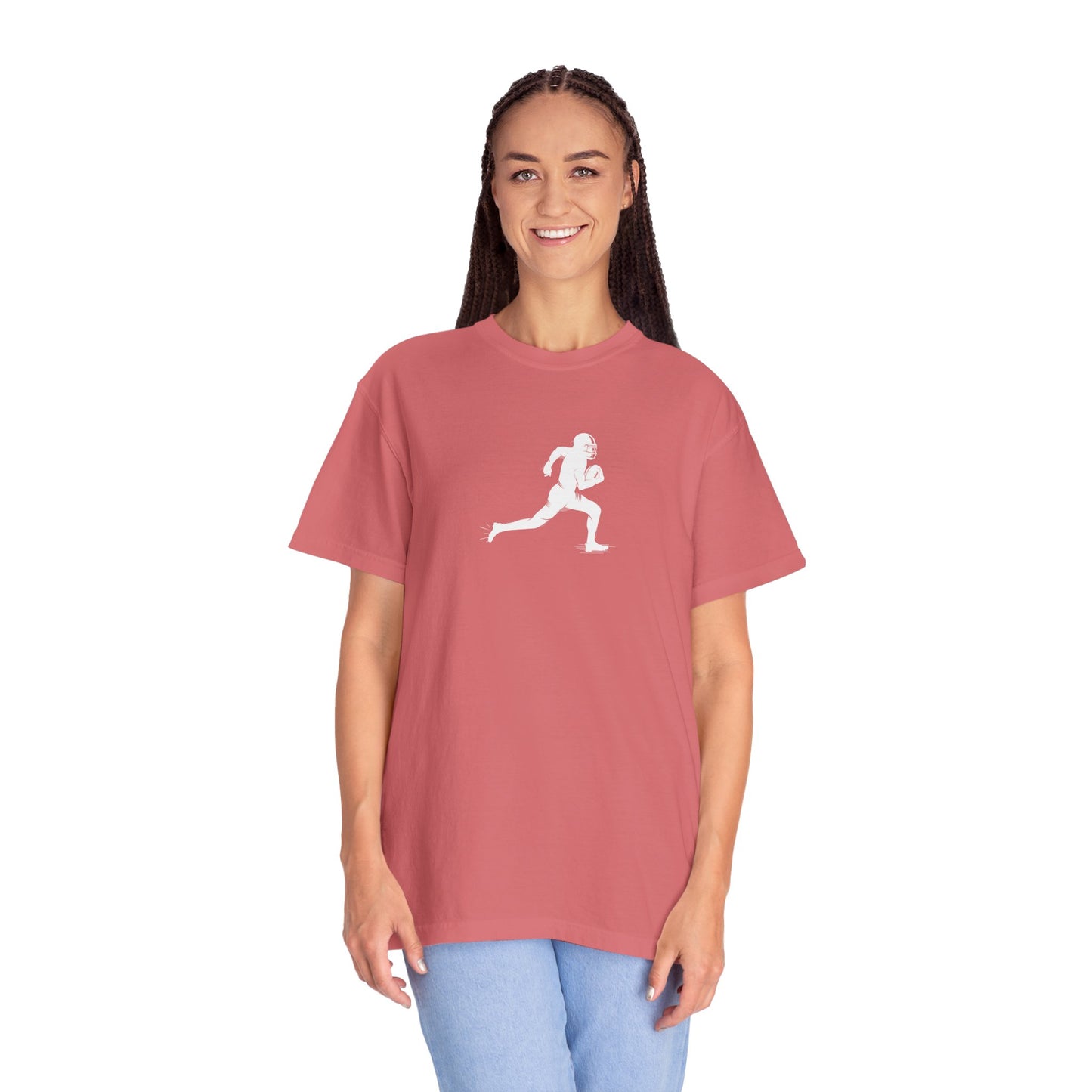 Sporty Unisex Garment-Dyed T-Shirt with Football Player Graphic, Activewear, Casual Wear, Gift for Runners, Fitness Apparel, Everyday Style