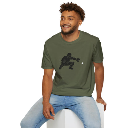 Baseball Catcher Unisex Softstyle T-Shirt, Sports Apparel, Gift for Athletes, Workout Gear, Casual Wear, Special Occasions