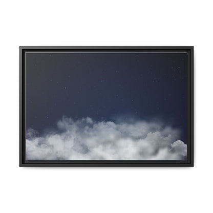 Night Sky Clouds matte canvas wall art by Printify featuring starry night sky with clouds in a framed art print.