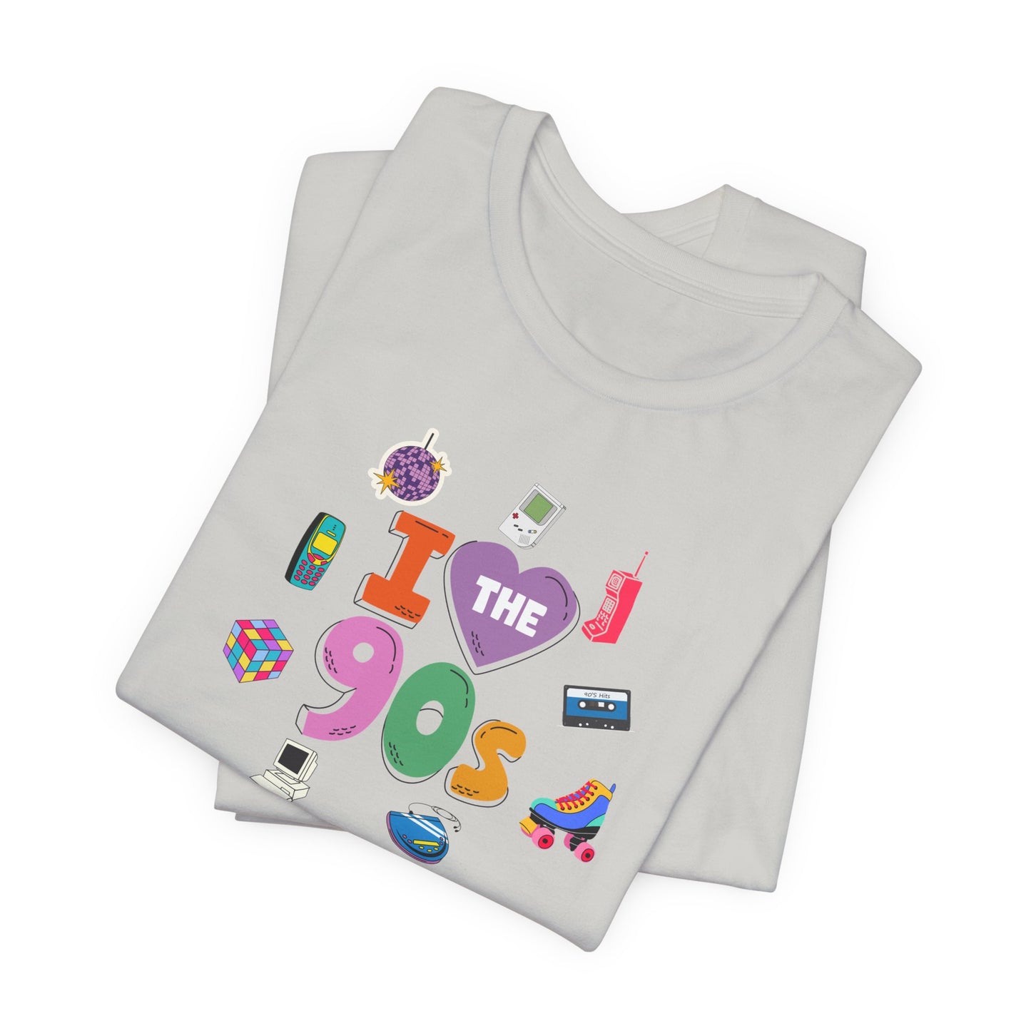 I  Love the 90's Short Sleeve Tee - Retro Graphic Tee, Vintage Style Shirt, Perfect for Casual Outings, 90s Nostalgia Apparel