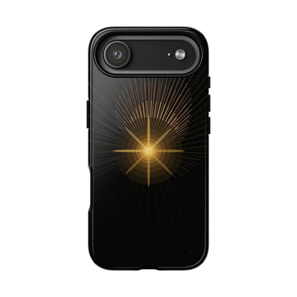 Tough Cases - Radiant Star Phone Case, Protective Black Shockproof Cover with Golden Light Design
