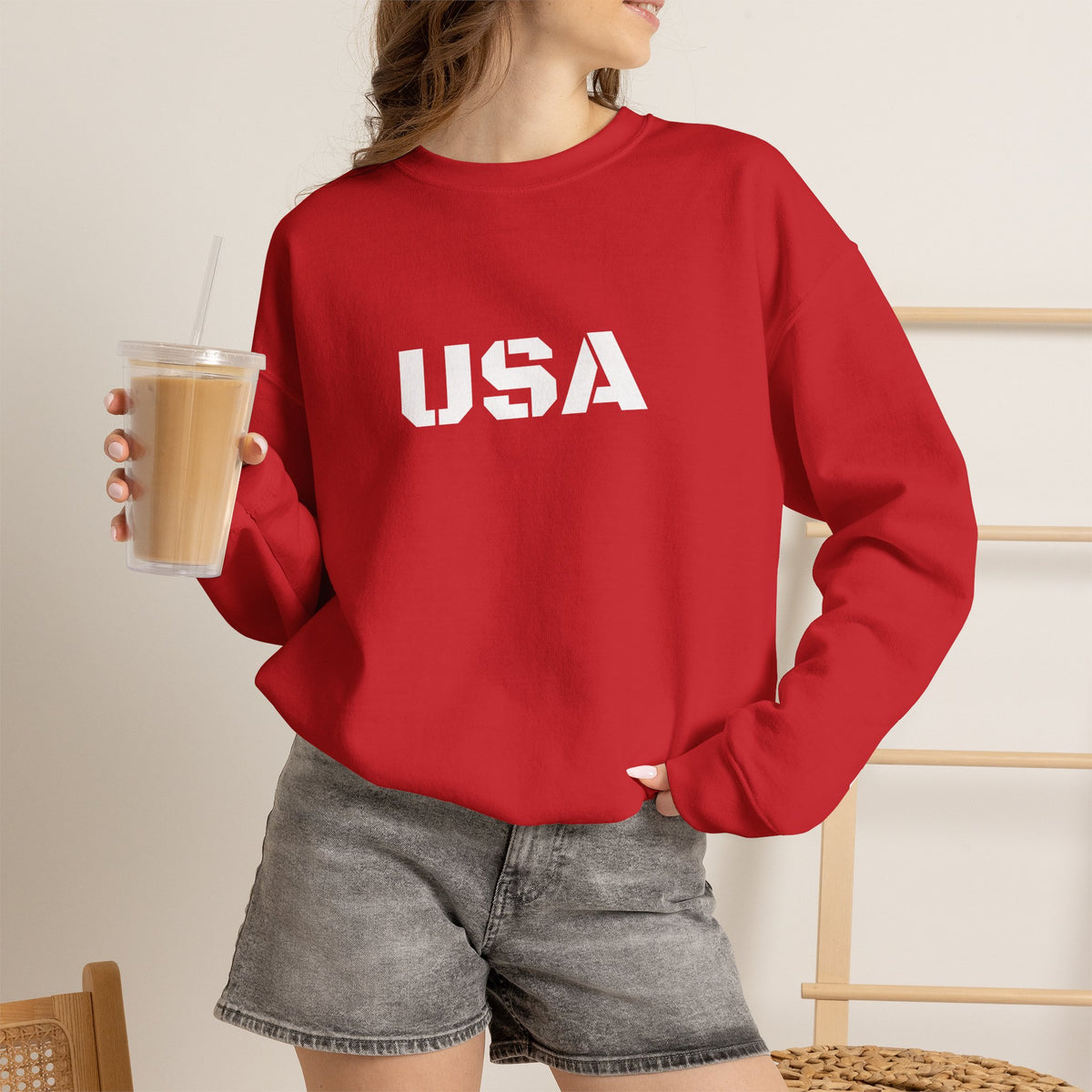 Printify USA crewneck sweatshirt featuring patriotic design, cozy fit, perfect for every season, casual and comfortable apparel.