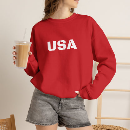 Printify USA crewneck sweatshirt featuring patriotic design, cozy fit, perfect for every season, casual and comfortable apparel.