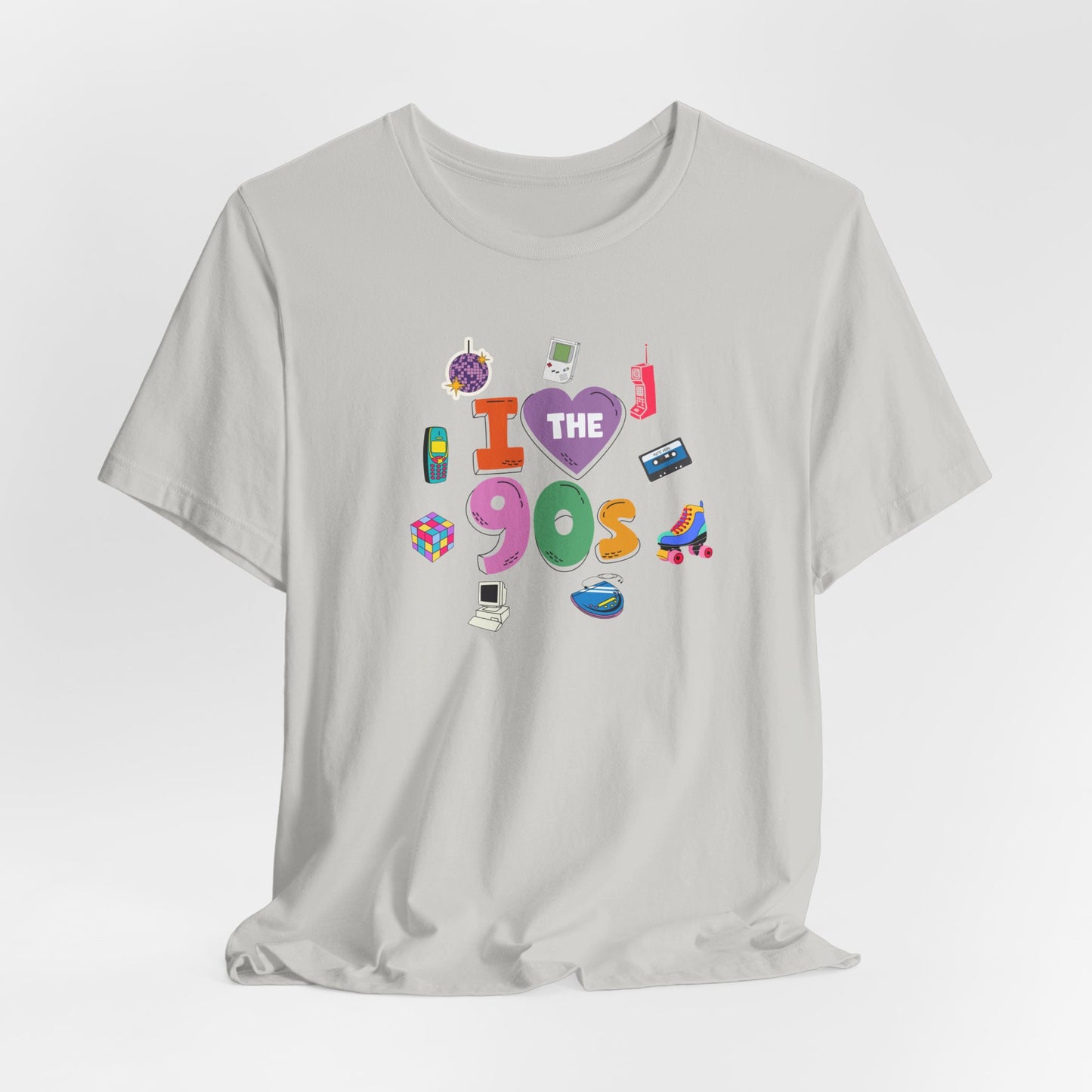 I  Love the 90's Short Sleeve Tee - Retro Graphic Tee, Vintage Style Shirt, Perfect for Casual Outings, 90s Nostalgia Apparel