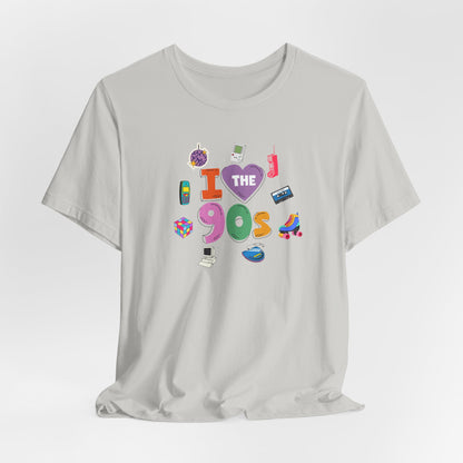I  Love the 90's Short Sleeve Tee - Retro Graphic Tee, Vintage Style Shirt, Perfect for Casual Outings, 90s Nostalgia Apparel