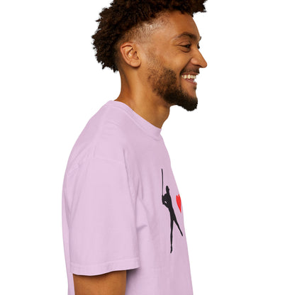 White baseball batter heart T-shirt by Printify featuring a graphic of a batter with a heart motif on the front.
