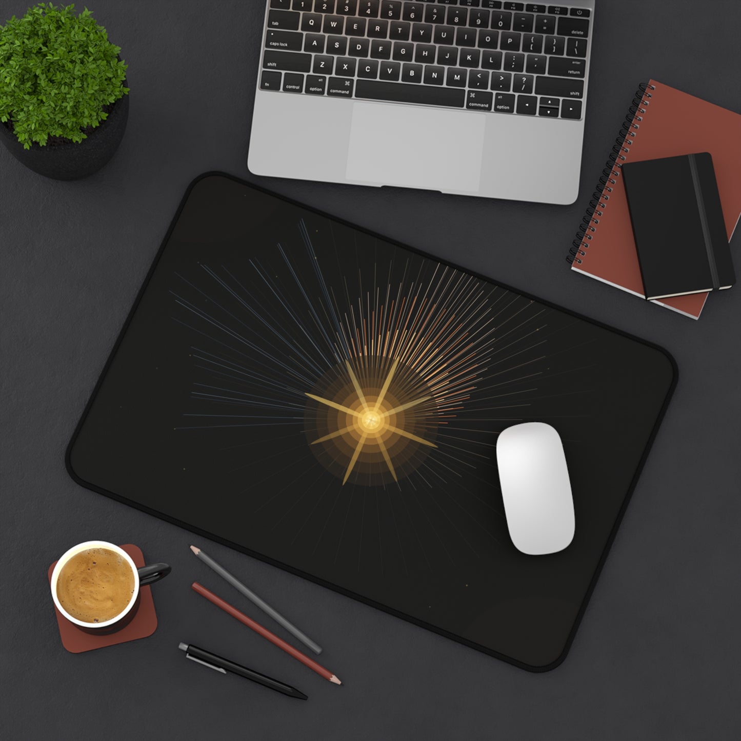 Golden Starburst Desk Mat | Celestial Radiant Light Mousepad - TRV