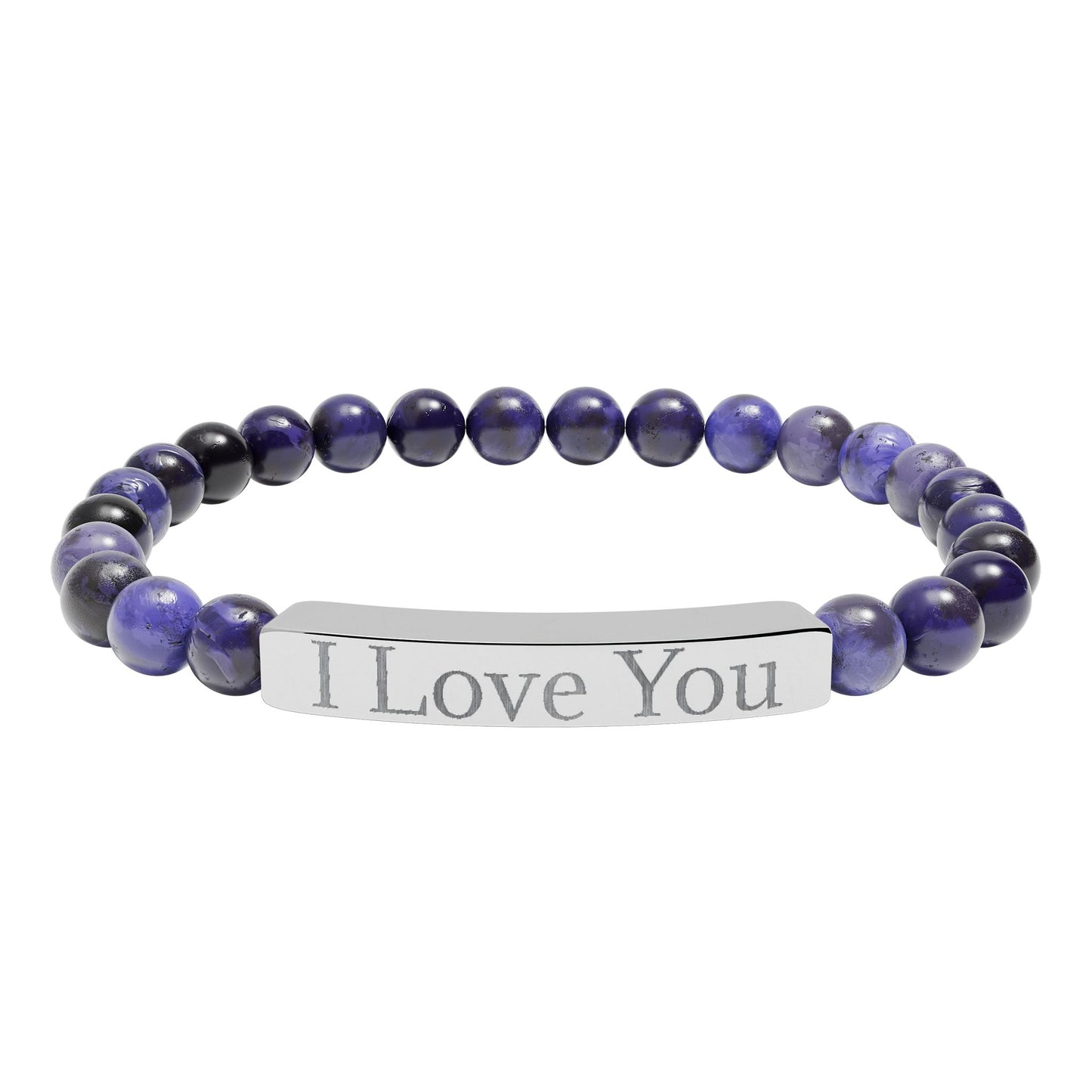 Engraved "I Love You" natural stone stretch bracelet, stylish accessories with engraved message, by Printify.