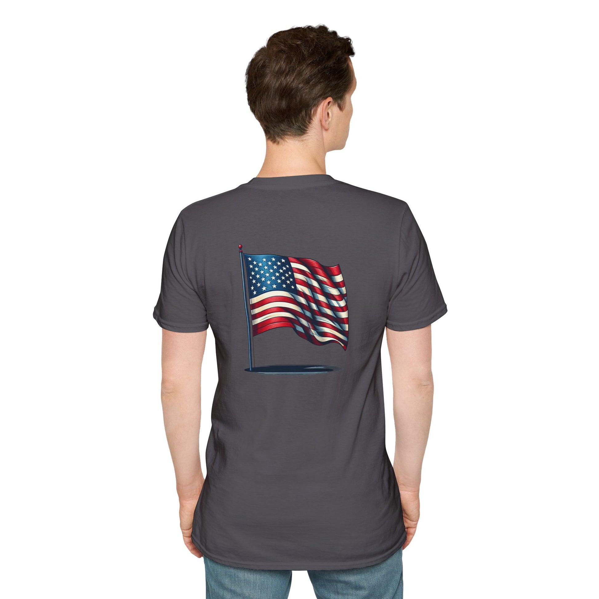 Patriotic Unisex Softstyle T-Shirt, American Flag Tee, USA Pride Shirt, Perfect for Independence Day, Casual Wear - TRV