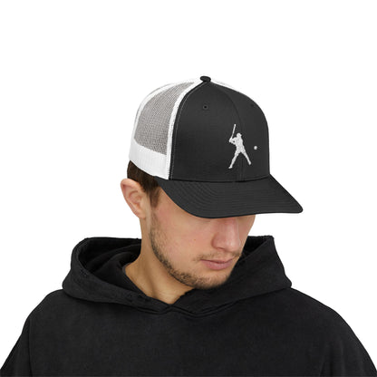 Vintage Batter silhouette baseball snapback trucker cap by Printify, featuring classic design and adjustable fit.